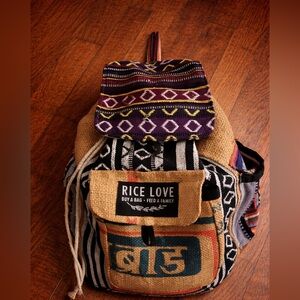 Handmade Rice Love Upcycled Jute Backpack